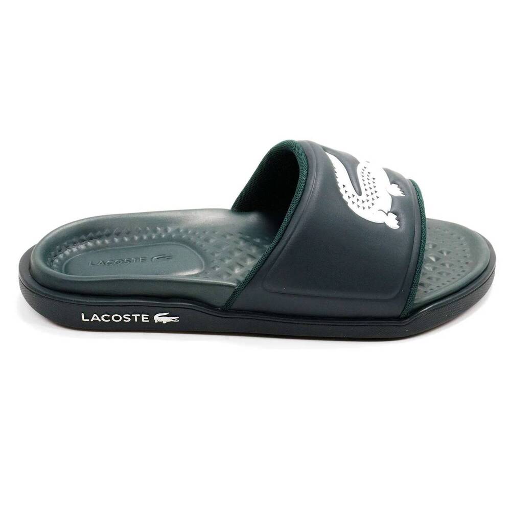NEW LACOSTE men's croco dualiste slide sandal in dark green